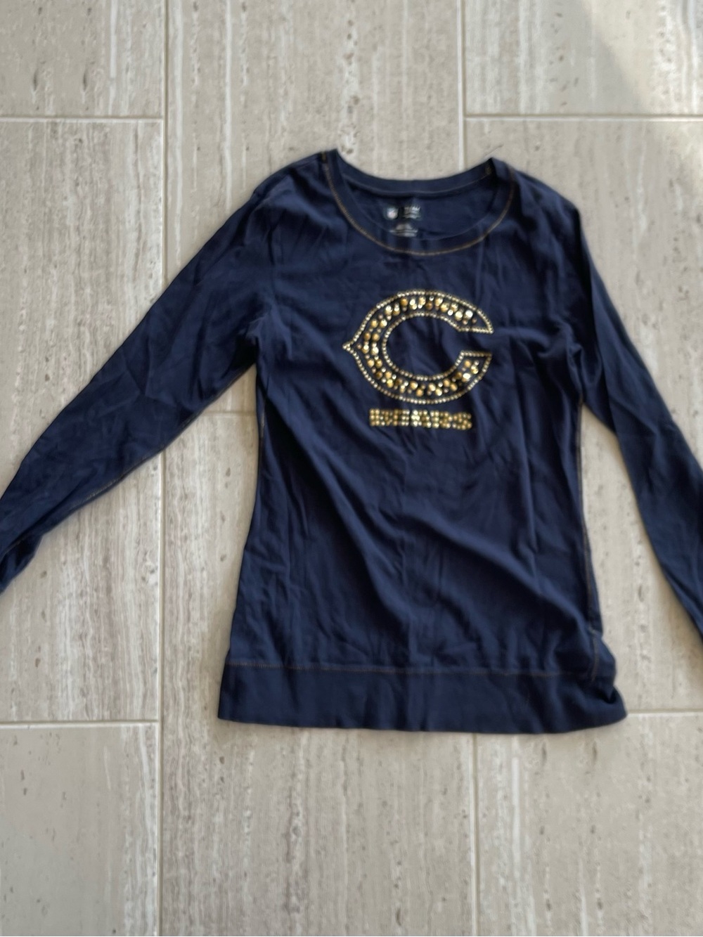 NFL Navy Long-Sleeve Tee with Gold Stud Crest